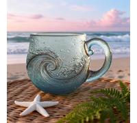 Sea Glass Sunset Mug,Handblown Sunset Oceans Wave Glass Mug Cup, Unique Textured Beach Theme Mugs for Tea Coffee Wine Ice Drink, Sea Inspired Drinkware with Spoon, Xmas Gifts for Oceans Lovers (Wave)