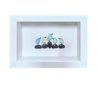 Sea Glass Wall Art - Framed Bird Decoration, Natural Handmade Photo Frame | Various Applications, Elegant with Artistic Birds, Stylish Accent for Living Room or Bedroom, A