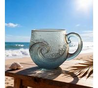 Sea Glass Wave Mug, 12 oz Handblown Ocean Wave Glass Mug Cup,Textured Sea Wav-e Design,Unique Glassware for Tea, Coffee,Handcrafted Se-a Inspired Drinkware Gift for Ocean Lovers
