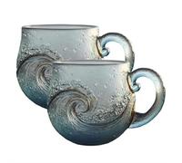 Sea Glass Wave Mug, 12 oz Handblown Ocean Wave Glass Mug Cup, Unique Textured Beach Theme Mugs for Tea, Wine, Handcrafted Sea Inspired Drinkware Gift for Ocean Lovers