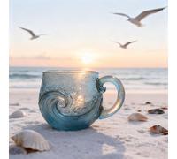 Sea Glass Wave Mug,12 Oz Handblown Ocean Wave Glass Mug Cup, with Textured SeaWave Design,Unique Beach Theme Mugs for Tea,Coffee Wine Ice Drink,Sea Inspired Drinkware Gift for Ocean Lovers