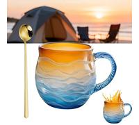 Sea Glass Wave Mug,12oz Handcrafted Ocean Theme Coffee Mug Cup with Textured Sea Wave Design,Unique Textured Beach Theme Mugs with Spoon for Tea, Seas Inspired Drinkware for Ocean Lovers (Yellow)