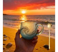 Sea Glass Wave Mug - Hand-Blown Artisan Ocean-Themed Coffee & Wine Glass, with Spoon, Gift-Ready Coastal Mug for Hot & Cold Drinks, Home & Office Decor (1)
