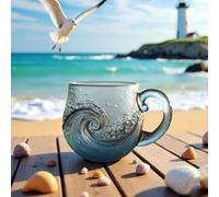 Sea Glass Wave Mug, Handblown Ocean Wave Glass Mug Cup for Beach & Ocean Lovers, for Coffee, Tea, Wine, Cocktails