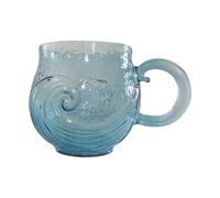 Sea Glass Wave Mug, Handblown Oceans Wave Glass Mug with Textured Sea Waves Design, Beach Theme Artistic Glassware for Coffee, Tea, Wine, Ice Drink