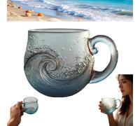 Sea Glass Wave Mug, Handcrafted Ocean Theme Coffee Mug Cup with Textured Sea Wave Design, Unique Glassware Gift for Tea, Coffee, Cocktails, Beach Lovers