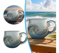 Sea Glass Wave Mug Handcrafted Ocean Wave Glass Mug Cup Ocean Inspired Waves Design Beach Drinkware for Coffee Wine & Ice Drinks for Coastal Decor Lovers