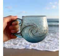 Sea Glass Wave Mug, Ocean Wave Glass Mug Unique Sea-Inspired Drinking Cup for Beach Lovers Artistic Wave Design for Tea, Win (A-1PC)