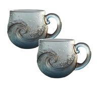 Sea Glass Wave Mug, Ocean Wave Glass Mug Unique Sea-Inspired Drinking Cup for Beach Lovers Artistic Wave Design for Tea, Win (A-2PC)