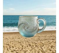 Sea Glass Wave Mug - Oversized Durable Handblown Ocean Wave Cup for Home Use, Reusable Thick Textured Glass Drinkware, Unique Gift for Coffee Tea Lovers (1pcs)