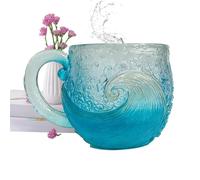 Sea Glass Wave Mug - Textured Beach Theme Mugg, Resin Sunset Sea Coffee Cup with Oceans Wavee Texture | Tea Container for Cafe Bar Whiskey Juice Soda Beer Wine