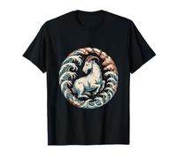 Sea Goat Capricorn Zodiac Astrology Ocean Waves Circle T-Shirt