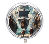 Sea-Going Pirate Small Pill Box 3 Grids Travel Pill Case Portable Daily Pill Organizer with Anti-Mixing Design Easy to Retrieve Meds for Medication, Vitamin, Supplements