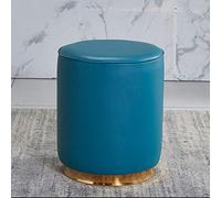 Sea Green Leather Round Footstool - Stylish Vanity & Shoe Changing Stool for Bedroom & Living Room, 36 x 43 cm, Comfortable & Versatile Footrest