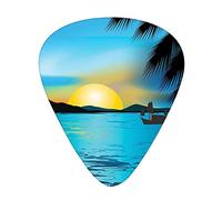 Sea Guitar Picks Picks 12 Pack with Thin Box,Idyllic Landscape Calm Seascape with a Fishing Tranquility,Special Guitar Plectrums Gift Set for Guitarist,Azure Blue Orange