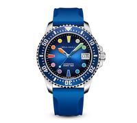 SEA-GULL Automatic Dive Watch for Men, 100M Waterproof Mechanical Wristwatch with Colorful Markers Dial, Synthetic Sapphire Crystal, Silicone Strap (Blue)