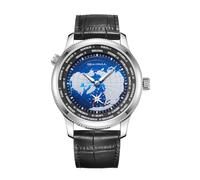 SEA-GULL Automatic Mechanical Men's Watch, 41mm GMT World Time with Sub Second Dial, 5ATM Waterproof Luminous Wristwatch, 6202 (Silver-Black)