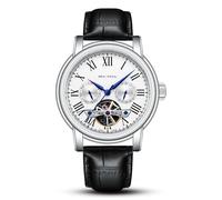 SEA-GULL Men's Automatic Watch ST2502 Mechanical Wrist Watch with Multi-Function Calendar, Hollow Flywheel, 50M Waterproof Sapphire Crystal, Leather Strap (white-D819.624)