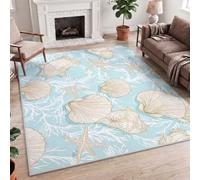 Sea Hand Drawn Line Shell Sea Star Multicolor Rug, 120x170cm (4x5.6ft) Machine Washable, Non-Slip Soft Carpet for Bedroom, Nursery, Playroom, Kids Room, Apartment, Dorm