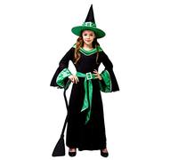 SEA HARE Halloween Girl's Glamour Witch Dress (Green, M :7-9 Years)