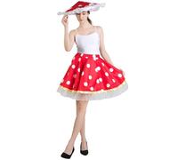SEA HARE Women’s Mushroom Costume Set - Red Polka Dot Skirt and Mushroom Hat, Cute Toadstool Cosplay Outfit for Halloween, Carnival, Fairy Themed Party (One Size)