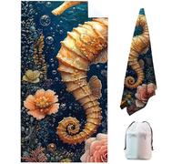 Sea Horse Large Beach Towels for Adults 72 x 36 in, Yellow Microfibre Beach Towel, Swimming Towels for Adults Quick Dry Sand Free Lightweight Sweat for Travel, Pool, Holiday, Camping, Gym Sports U9-2