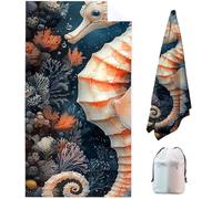 Sea Horse Large Beach Towels for Adults 72x36 in, Red Microfibre Beach Towel, Swimming Towels for Adults Quick Dry Sand Free Lightweight Sweat for Travel, Pool, Holiday, Camping, Yoga, Gym Sports 92-D