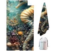 Sea Horse Microfibre Beach Towels for Adults Extra Large, 180 x 80cm Blue Quick Dry Beach Towel with Storage Bag Lightweight Swimming Towel, Sand Free Sun Lounger Towels for Travel, Holiday, Yoga U9-3