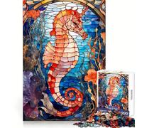 Sea Horse Stained Glass 1000 Piece Jigsaw Puzzles for Adults Teenagers Wise Think Toy Stress Relief Clear Cut (38x52cm)