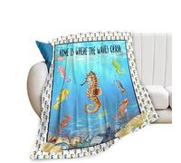 Sea Horse Throw Blanket Ocean Theme Animal Decor Birthday Gift Idea All Season Soft Cozy Lightweight Fleece Plush Warm Flannel Bedding Blanket for Girls Boys Kids Toddler Adults Sofa Office 40"X50"