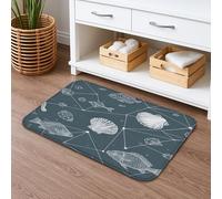 Sea Inspired Quick Dry Bath Mat, Nautical Fish and Shells Absorbent Non Slip Shower Mat, Summer Coastal Memory Foam Washable Bath Rugs for Bathroom Toilet Restroom Decorative 16x24 Inch
