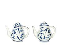 Sea Island Porcelain Ceramic Teapot Salt and Pepper Shaker Set, Blue and White, 2 inch