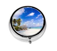 Sea Island Sky Clouds This Small, Printed, Round Pill Box is a Portable Pill and Vitamin Organizer Perfect for Pockets, Purses, and Travel.