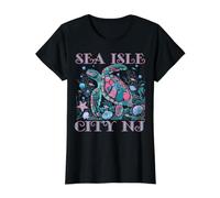 SEA ISLE City NJ Turtle Lover Colorful Beach Souvenir Value Graphic T-Shirt, Women, Black, M