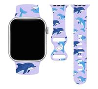 Sea Iwatch Bands Compatible With Apple Watch 38mm 40mm 41mm 42mm 44mm 45mm 49mm, Silicone Strap Replacement All Series, Purple Dolphin 38MM, 38mm/40mm/41mm, Modern