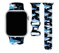 Sea Iwatch Bands Compatible With Apple Watch 38mm 40mm 41mm 42mm 44mm 45mm 49mm, Silicone Strap Replacement All Series, Black Blue Shark 42MM, 42mm/44mm/45mm/49mm, Modern