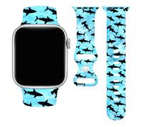 Sea Iwatch Bands Compatible With Apple Watch 38mm 40mm 41mm 42mm 44mm 45mm 49mm, Silicone Strap Replacement All Series, Blue Black Shark 42MM, 42mm/44mm/45mm/49mm, Modern