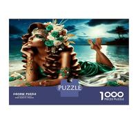 Sea Lady Green Roses 1000 Piece Classic Jigsaw Puzzle Ocean Floral Grace Jigsaw Puzzle Set Thick Cardboard Teen Puzzle Fans 12-18 Logic Skill After-School Party Game Best Gift Lovers 52x38cm/1000pcs