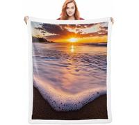 Sea Large Fleece Blanket 150x200cm, Sunset Throw Blanket Winter for Adults With a Soft Warm Delicate Breathable Smooth and Comfortable Material Surface, Suitable for Sofa Bed Decoration A-242