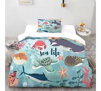 Sea Life 3 Pieces Duvet Cover,3D Printed Animal Theme Marine Animal Bedding Set,2 Pillowcases,Hidden Zipper,Microfiber Quilt Cover,Single（135x200cm）