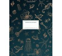 Sea Life Animals Pattern Brown: Ocean Notebook College Ruled With Octopus, Sea Horse, Sea Turtle, Squid And Jellyfish 8.5x11" LARGE 100 Lined Pages