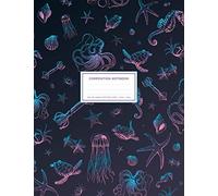 Sea Life Animals Pattern Purple: Ocean Notebook College Ruled With Octopus, Sea Horse, Sea Turtle, Squid And Jellyfish 8.5x11" LARGE 100 Lined Pages