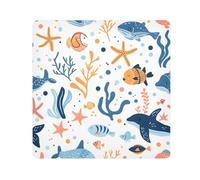 Sea Life Camera Wrap Cloth, Squares Magic Self-Adhesive Cloth for Lens Camera Anti-Scratch Lens Protector Makeup Wrap Cloth Bag 13.8" x 13.8"