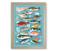 Sea Life Field Guide Modern Framed Wall Art Print A2 (59.4×42cm) Oak, Wall Decor for Living Room, Bedroom, Office & Home, Ready to Hang, Art Gift