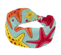 Sea Life Pink Yellow Orange Starfish Soft Wide Headband, Headbands for Women Girls, Stretchy Knotted Headwraps, Fashion Sports Hairdband for Workout Yoga, Gym, Running