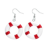 Sea Life Saver Earrings 3D Swimming Circle Dangle Earrings Lifebuoy Nautical Drop Earrings for Women Teen Sailor Jewelry Gift, Zinc, No Gemstone