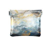 Sea Life White Squeeze Coin Purse Mini Cosmetic Pouch Pocket Coin Holder, Gold Blue Marble Pattern, Pattern