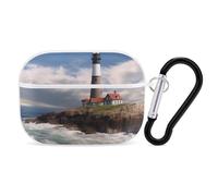 Sea Lighthouse AirPods Pro Case Cover with Keychain Ring PC Hard Shell Protective Case for AirPods Pro 2nd for Women Men Generation Easy Open Full Drop Protection Cover White-Style