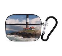 Sea Lighthouse AirPods Pro Case Cover with Keychain Ring PC Hard Shell Protective Case for AirPods Pro 2nd for Women Men Generation Easy Open Full Drop Protection Cover Black-Style