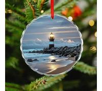 Sea Lighthouse Christmas Ornaments - Round Hanging Ornaments for Christmas Tree Decorations, Farmhouse Rustic Holiday Home Decor and Gift Party Tags (3.1 Inch)